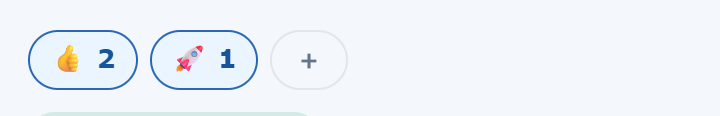 Emoji reaction chips below a post, with a plus button to add one